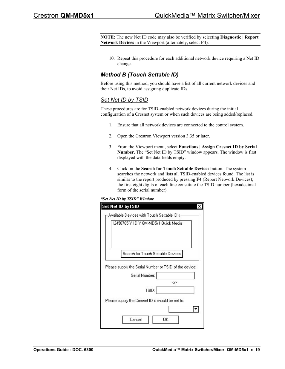 Method b (touch settable id), Set net id by tsid, 19 for detailed | Crestron electronic QM-MD5x1 User Manual | Page 23 / 72