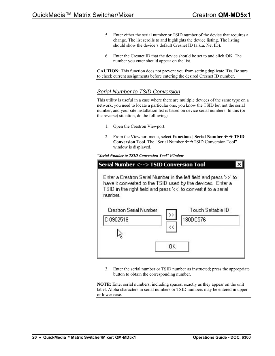 Serial number to tsid conversion | Crestron electronic QM-MD5x1 User Manual | Page 24 / 72