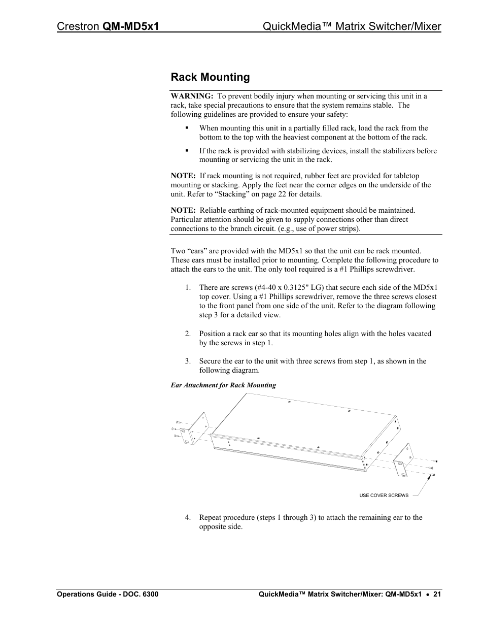 Rack mounting | Crestron electronic QM-MD5x1 User Manual | Page 25 / 72