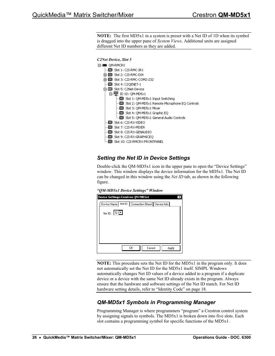 Setting the net id in device settings, Qm-md5x1 symbols in programming manager, Setting the net id in device settings” o | 26 for d | Crestron electronic QM-MD5x1 User Manual | Page 30 / 72