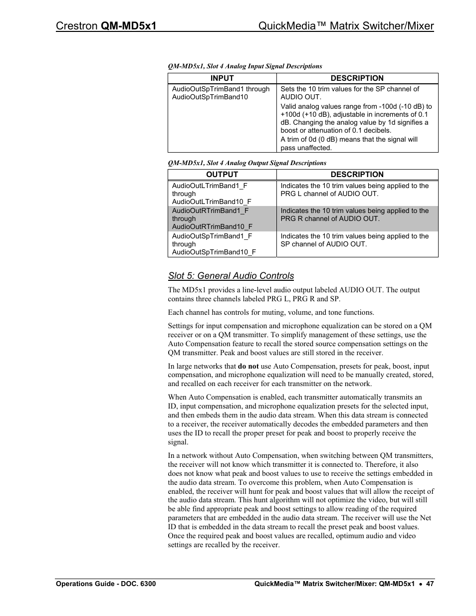 Slot 5: general audio controls | Crestron electronic QM-MD5x1 User Manual | Page 51 / 72