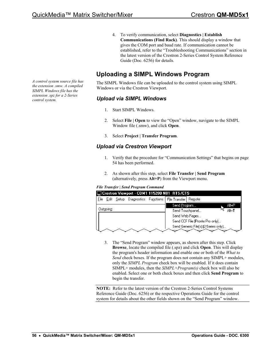 Uploading a simpl windows program, Upload via simpl windows, Upload via crestron viewport | Crestron electronic QM-MD5x1 User Manual | Page 60 / 72