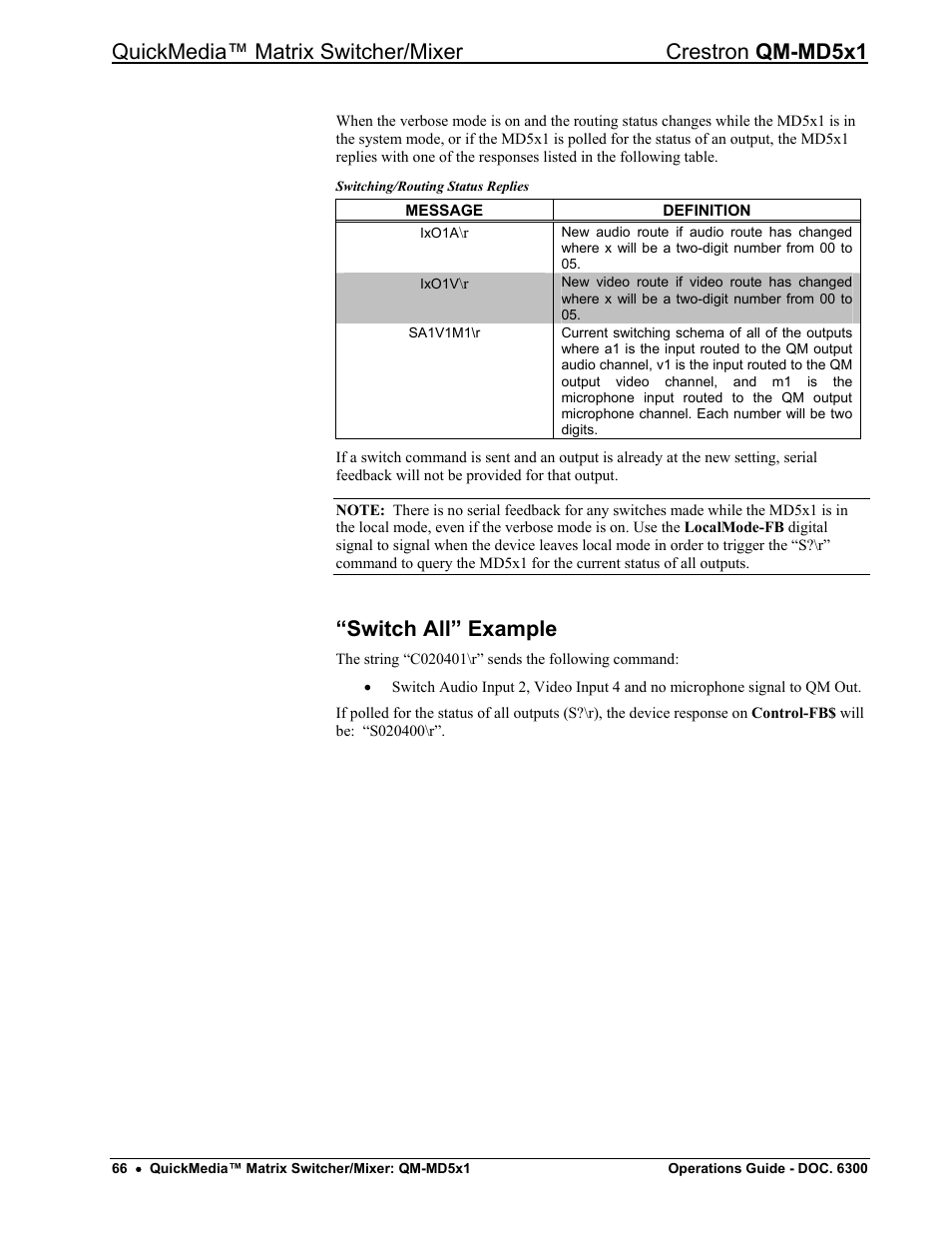 Switch all” example | Crestron electronic QM-MD5x1 User Manual | Page 70 / 72