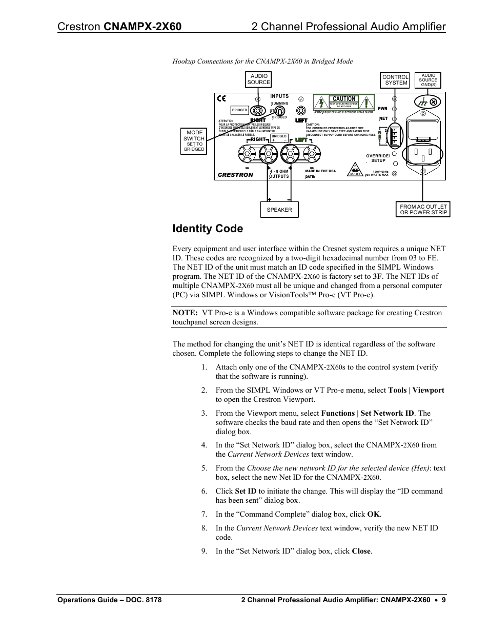 Identity code | Crestron electronic CNAMPX-2X60 User Manual | Page 13 / 24