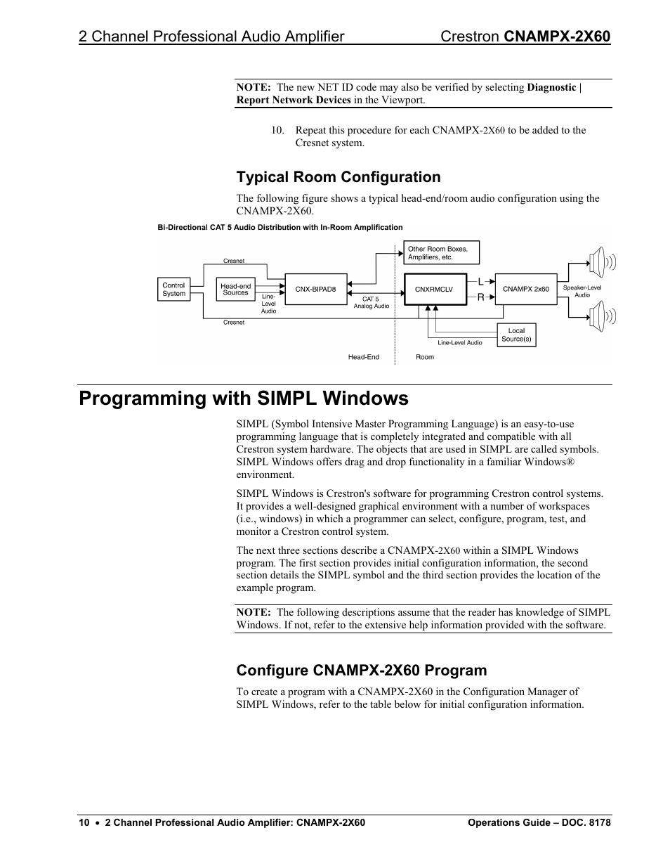 Typical room configuration, Programming with simpl windows, Configure cnampx-2x60 program | Crestron electronic CNAMPX-2X60 User Manual | Page 14 / 24