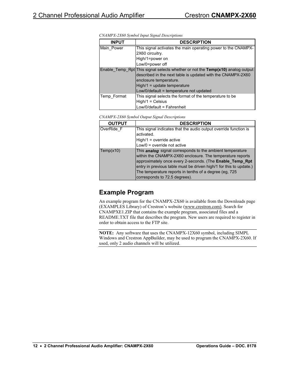 Example program | Crestron electronic CNAMPX-2X60 User Manual | Page 16 / 24