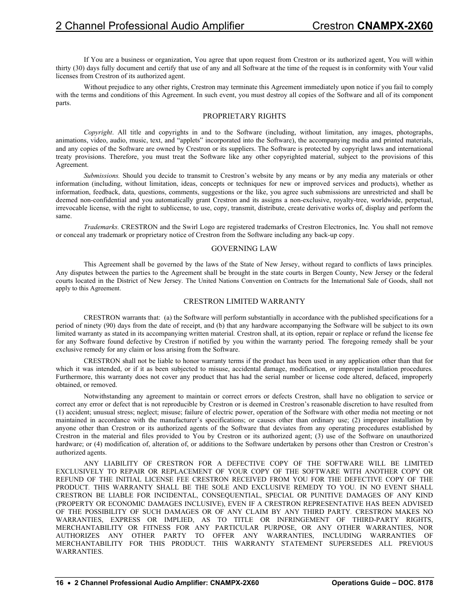 Crestron electronic CNAMPX-2X60 User Manual | Page 20 / 24
