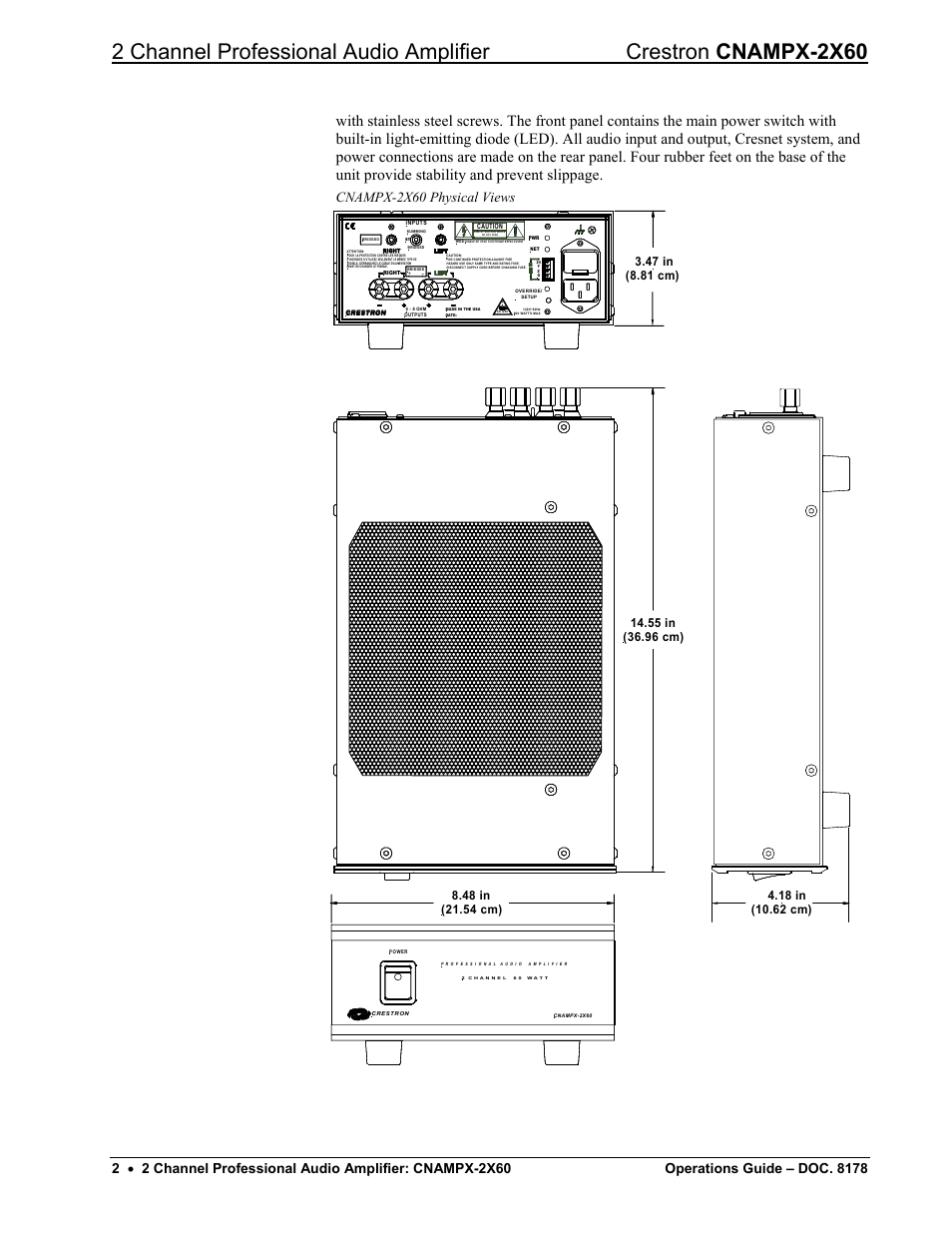 Cnampx-2x60 physical views | Crestron electronic CNAMPX-2X60 User Manual | Page 6 / 24