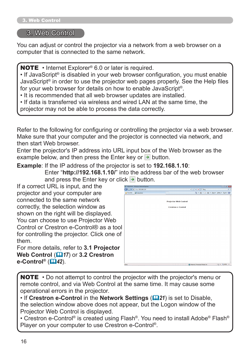 Web control | Crestron electronic CP-X8150 User Manual | Page 16 / 70