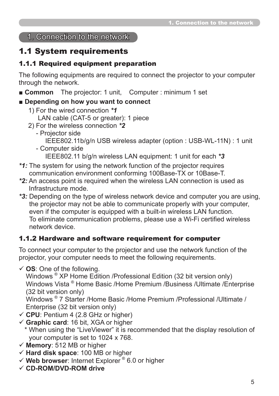 1 system requirements 1. connection to the network | Crestron electronic CP-X8150 User Manual | Page 5 / 70