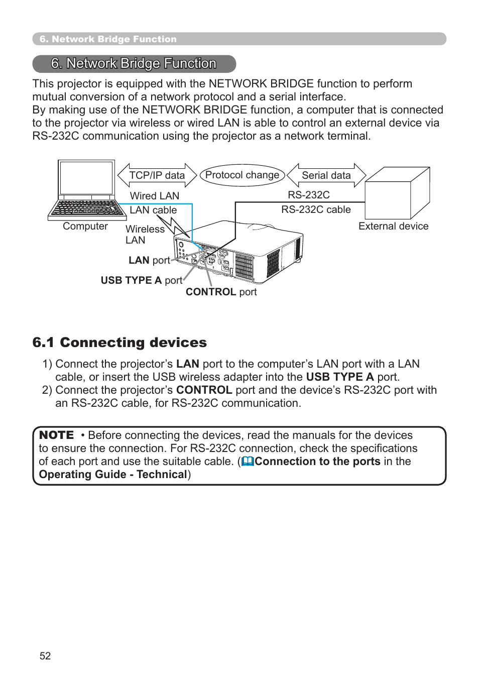 1 connecting devices, Network bridge function | Crestron electronic CP-X8150 User Manual | Page 52 / 70