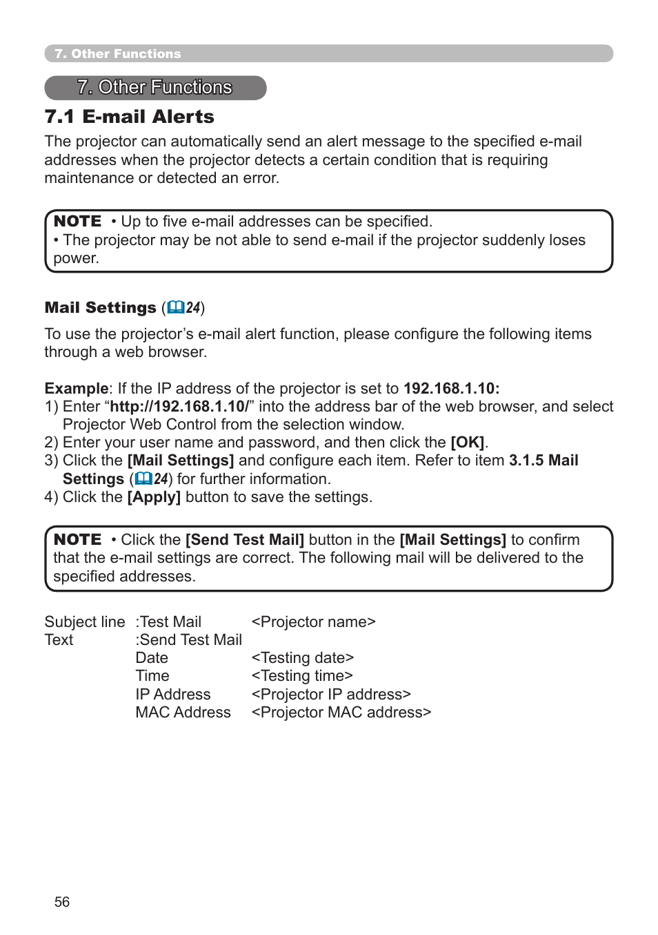 1 e-mail alerts, Other functions | Crestron electronic CP-X8150 User Manual | Page 56 / 70
