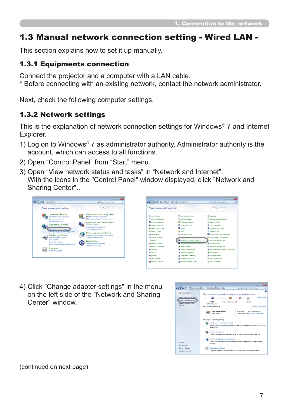 3 manual network connection setting - wired lan | Crestron electronic CP-X8150 User Manual | Page 7 / 70