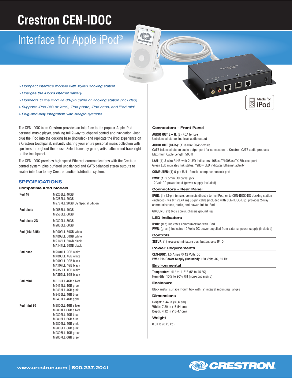Crestron electronic CEN-IDOC User Manual | 2 pages