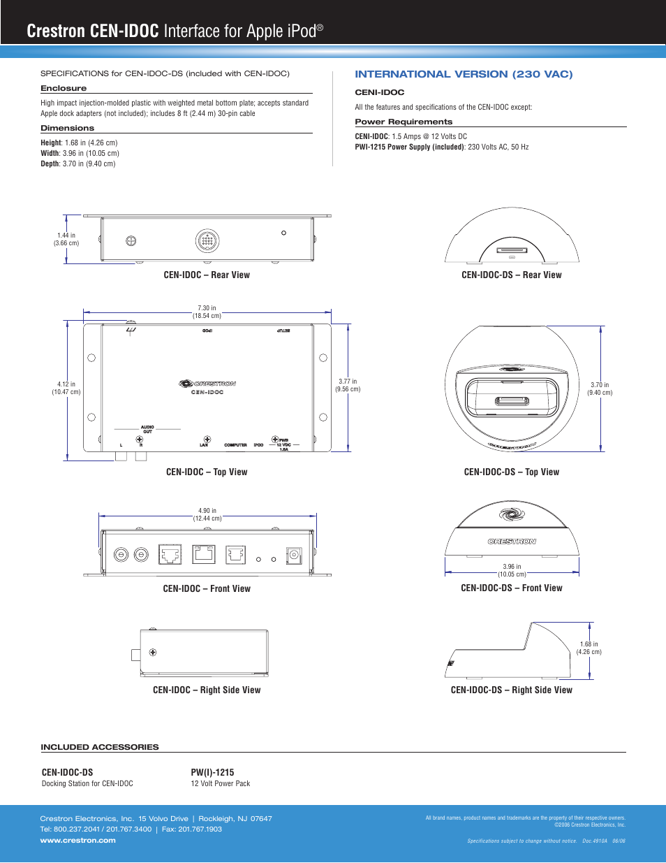 Crestron cen-idoc interface for apple ipod | Crestron electronic CEN-IDOC User Manual | Page 2 / 2