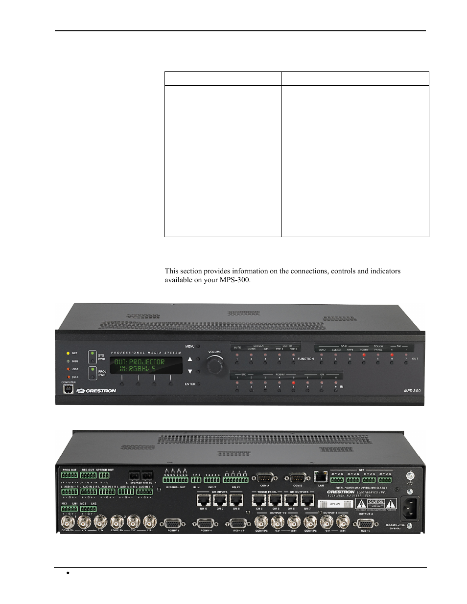 Physical description | Crestron electronic Multimedia Presentation System 300 MPS-300 User Manual | Page 14 / 96