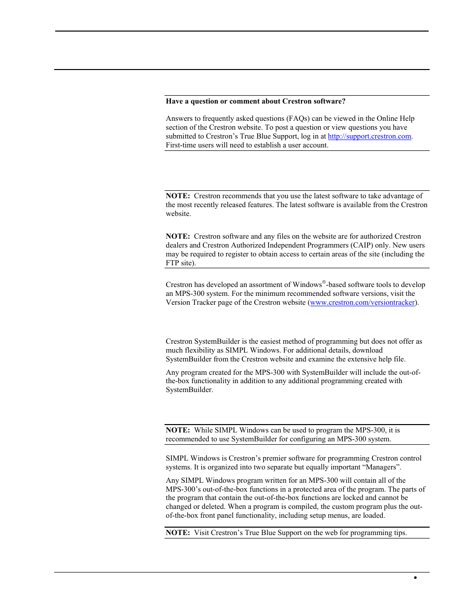 Programming software, Earliest version software requirements for the pc, Programming with crestron systembuilder | Programming with simpl windows | Crestron electronic Multimedia Presentation System 300 MPS-300 User Manual | Page 35 / 96