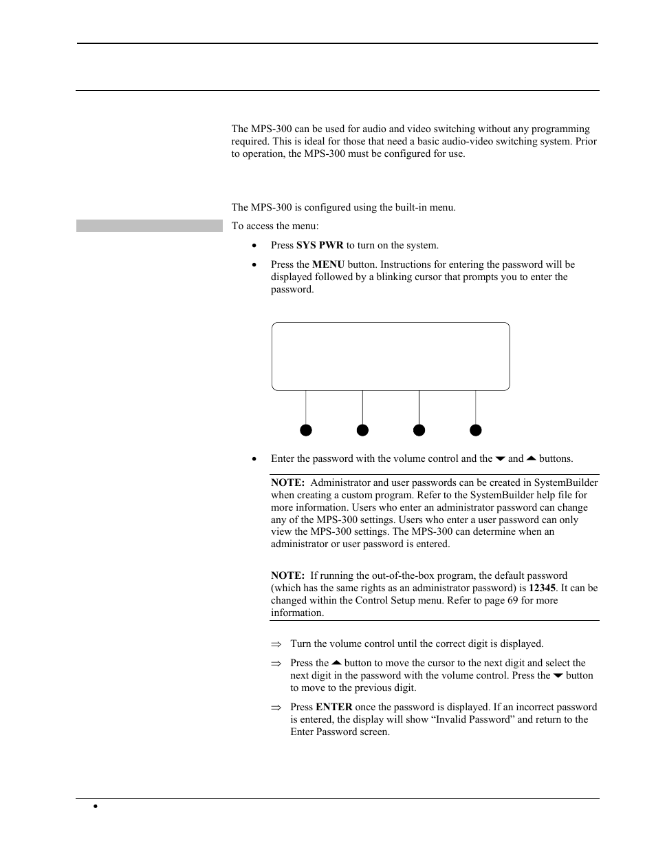 Configuration & operation, Configuration, Enter password | Crestron electronic Multimedia Presentation System 300 MPS-300 User Manual | Page 40 / 96