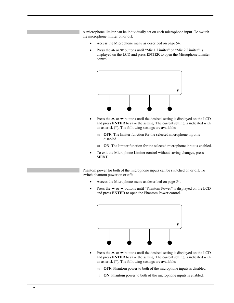 Mic 1 limiter off, Phantom power off | Crestron electronic Multimedia Presentation System 300 MPS-300 User Manual | Page 60 / 96