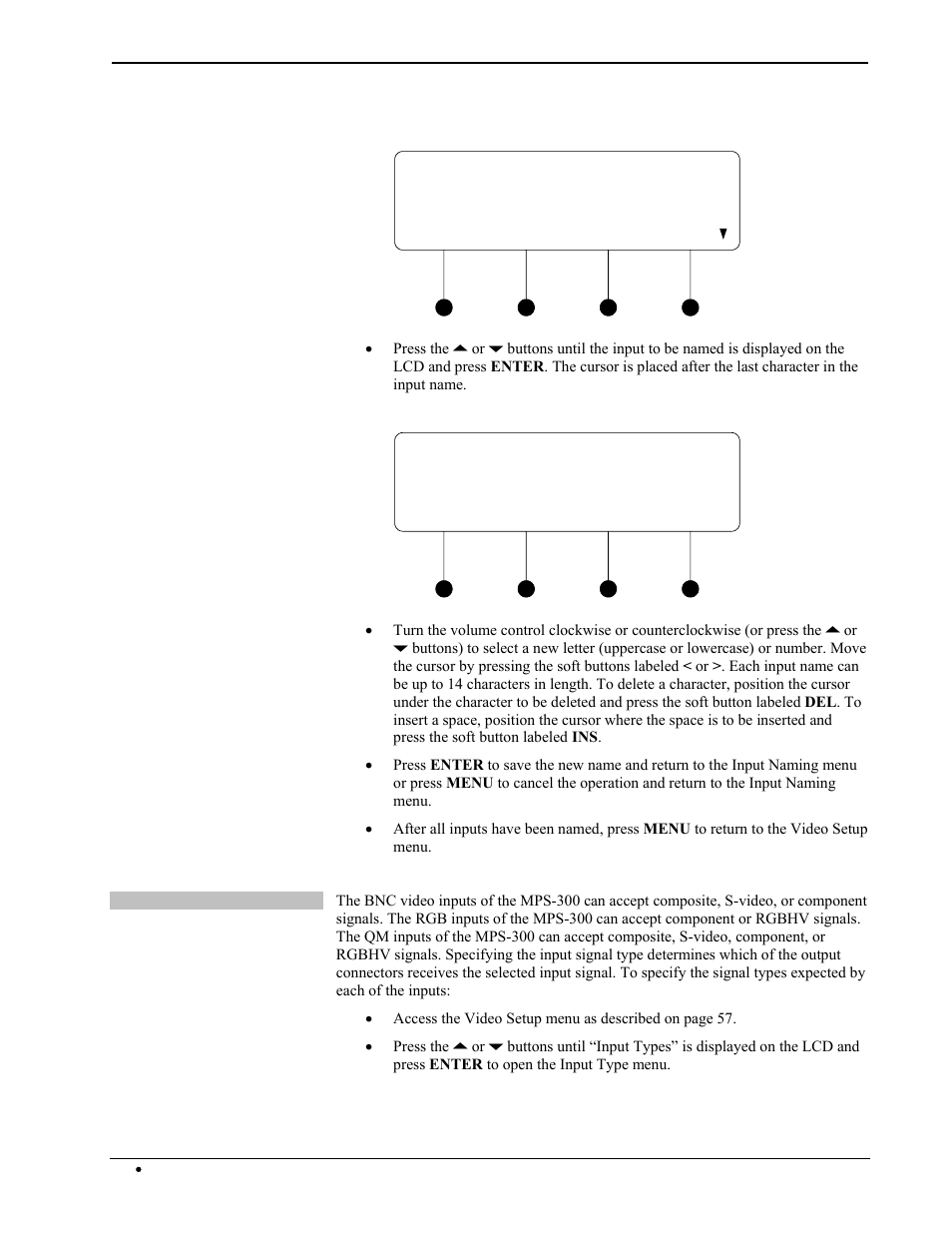 Sel. input to name 1:bnc 1, Bnc 1_ del ins | Crestron electronic Multimedia Presentation System 300 MPS-300 User Manual | Page 62 / 96