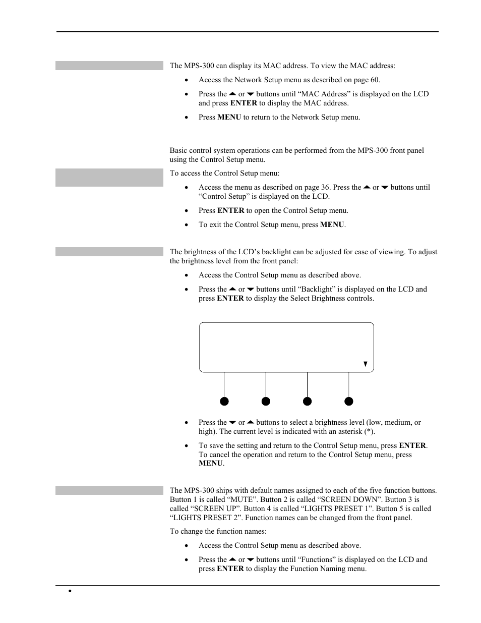 Select brightness bklt low | Crestron electronic Multimedia Presentation System 300 MPS-300 User Manual | Page 70 / 96