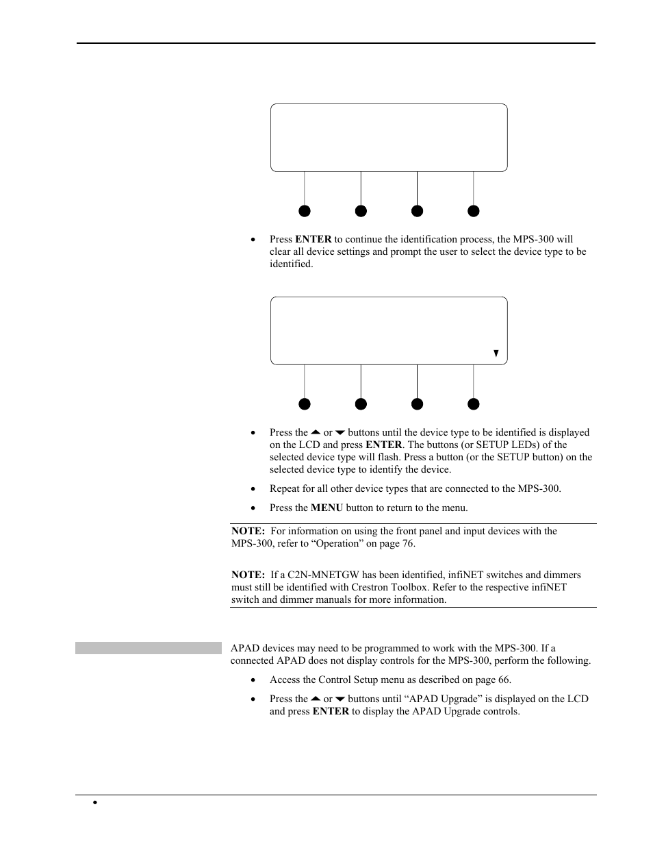 Press enter to id all devices, Select device type apad | Crestron electronic Multimedia Presentation System 300 MPS-300 User Manual | Page 72 / 96