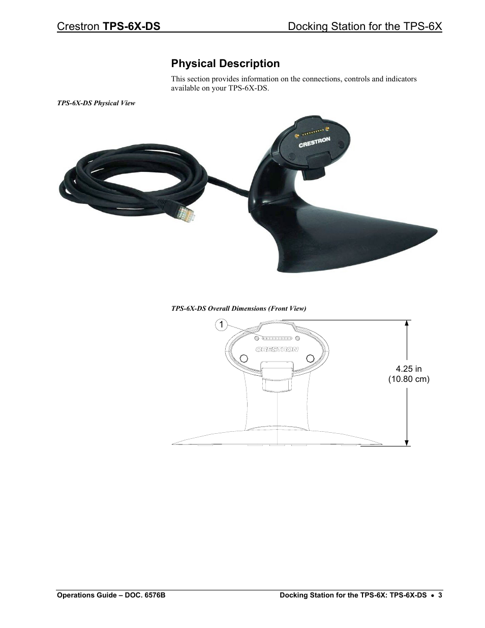 Physical description, Crestron tps-6x-ds docking station for the tps-6x | Crestron electronic TPS-6X-DS User Manual | Page 7 / 16