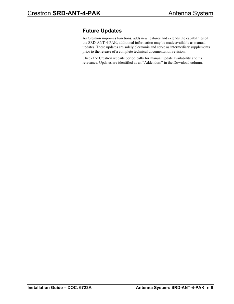 Future updates, Crestron srd-ant-4-pak antenna system | Crestron electronic Antenna System SRD-ANT-4-PAK User Manual | Page 13 / 20