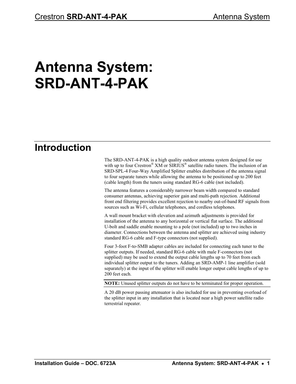 Antenna system: srd-ant-4-pak, Introduction, Crestron srd-ant-4-pak antenna system | Crestron electronic Antenna System SRD-ANT-4-PAK User Manual | Page 5 / 20