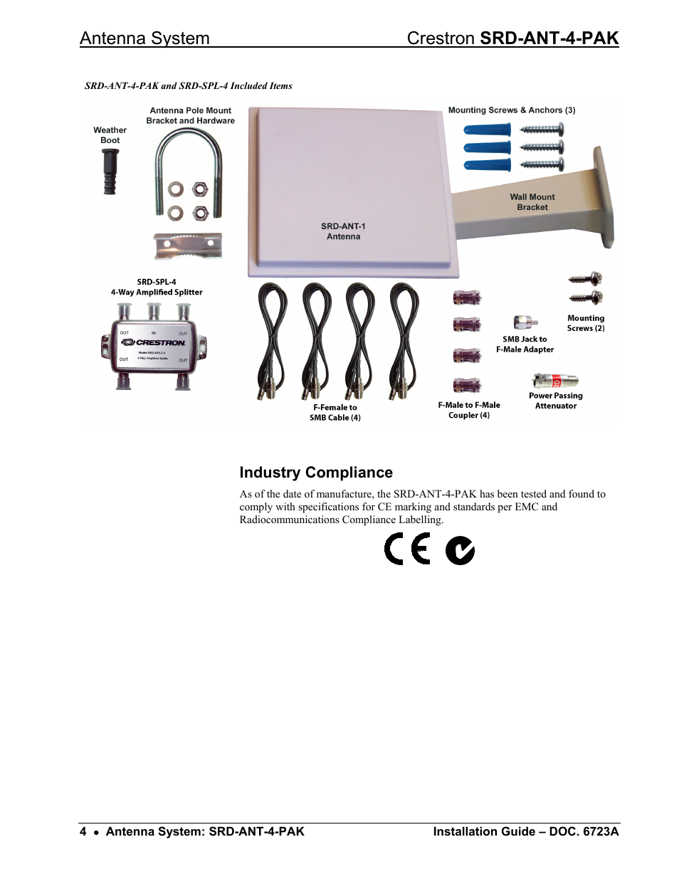 Industry compliance, Antenna system crestron srd-ant-4-pak | Crestron electronic Antenna System SRD-ANT-4-PAK User Manual | Page 8 / 20