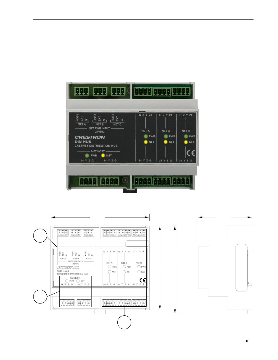 Physical description, Crestron din-hub din rail cresnet, Distribution hub | Crestron electronic Crestron Green Light DIN-HUB User Manual | Page 9 / 24