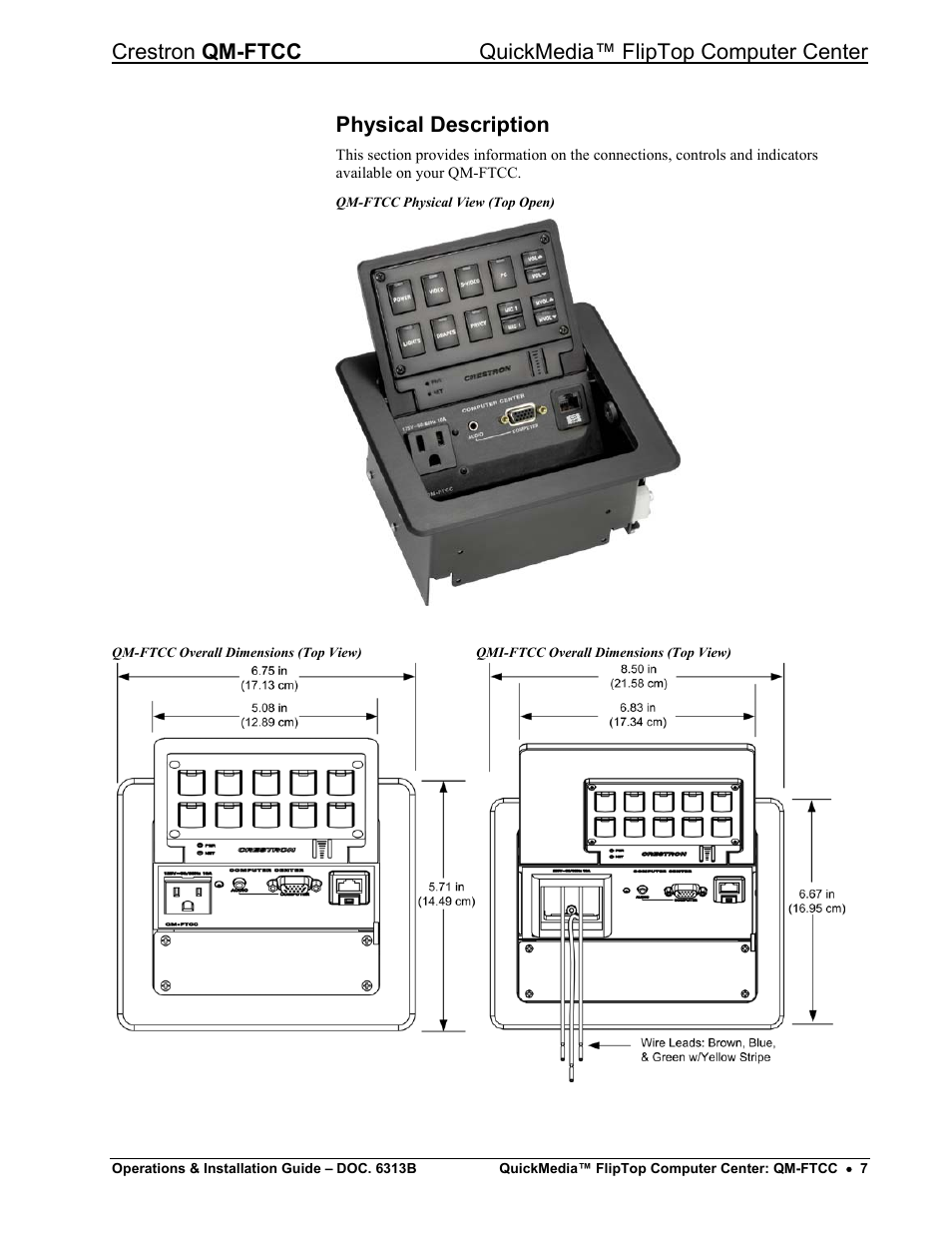 Physical description | Crestron electronic QM-FTCC User Manual | Page 11 / 48