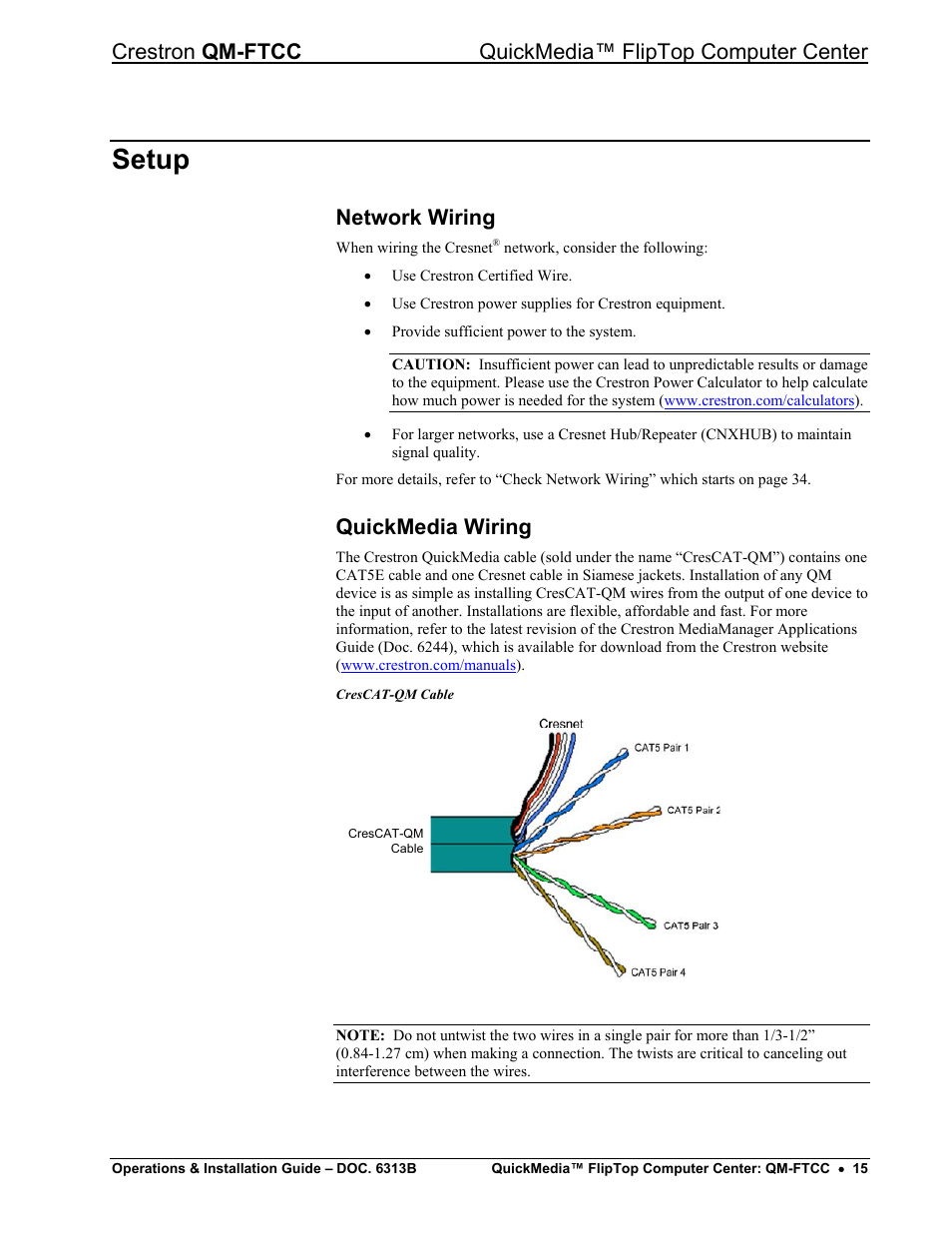 Setup, Network wiring, Quickmedia wiring | Crestron electronic QM-FTCC User Manual | Page 19 / 48