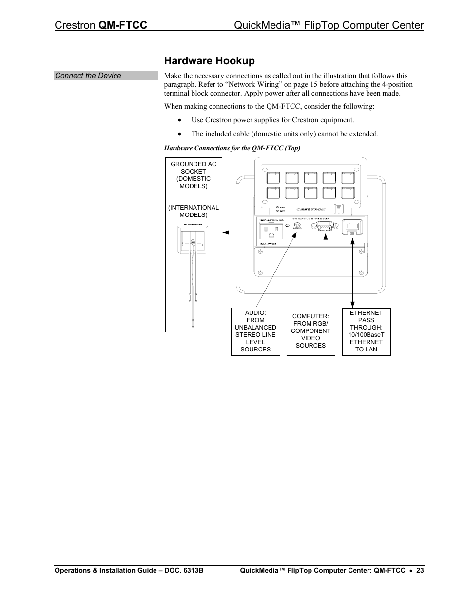 Hardware hookup | Crestron electronic QM-FTCC User Manual | Page 27 / 48