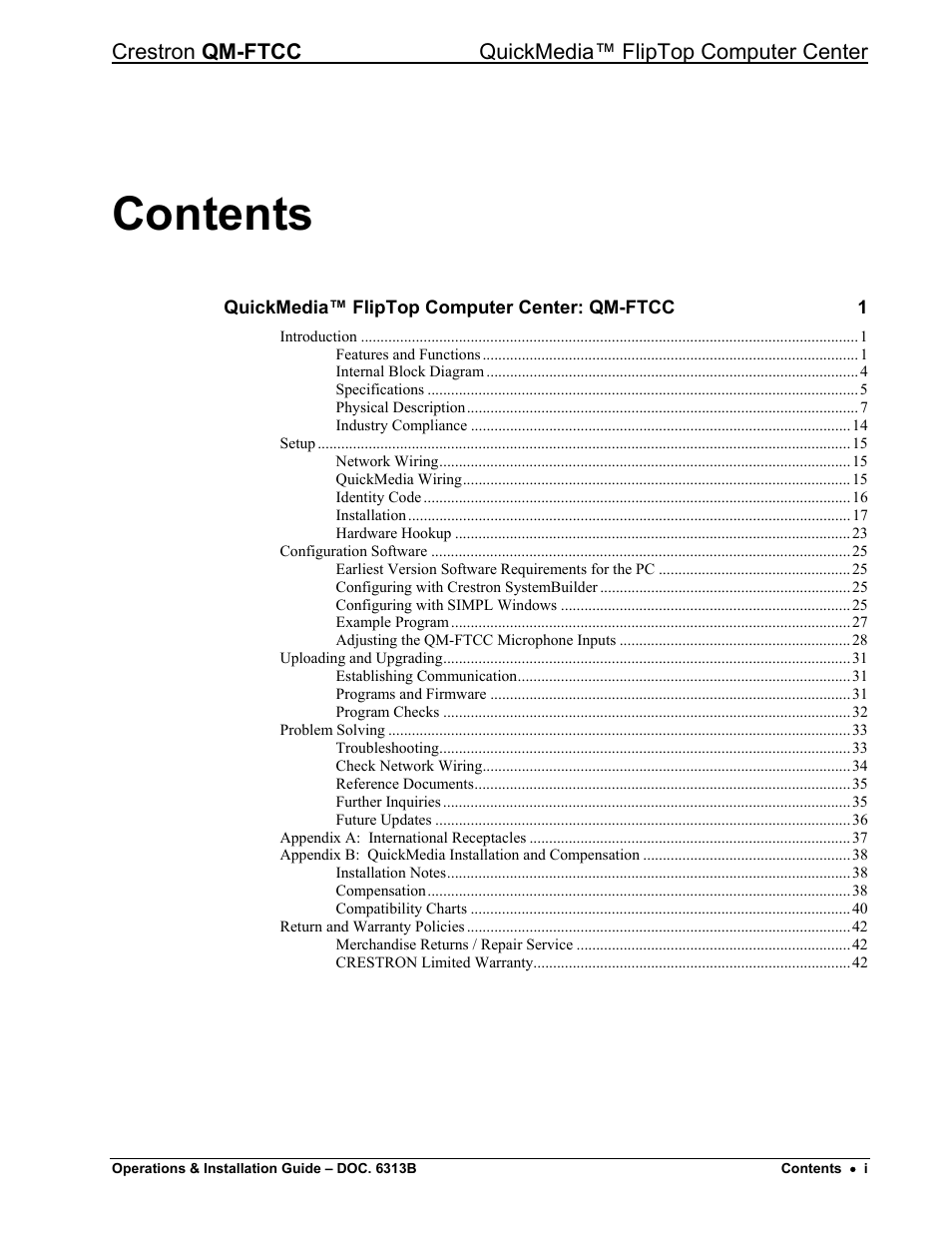 Crestron electronic QM-FTCC User Manual | Page 3 / 48