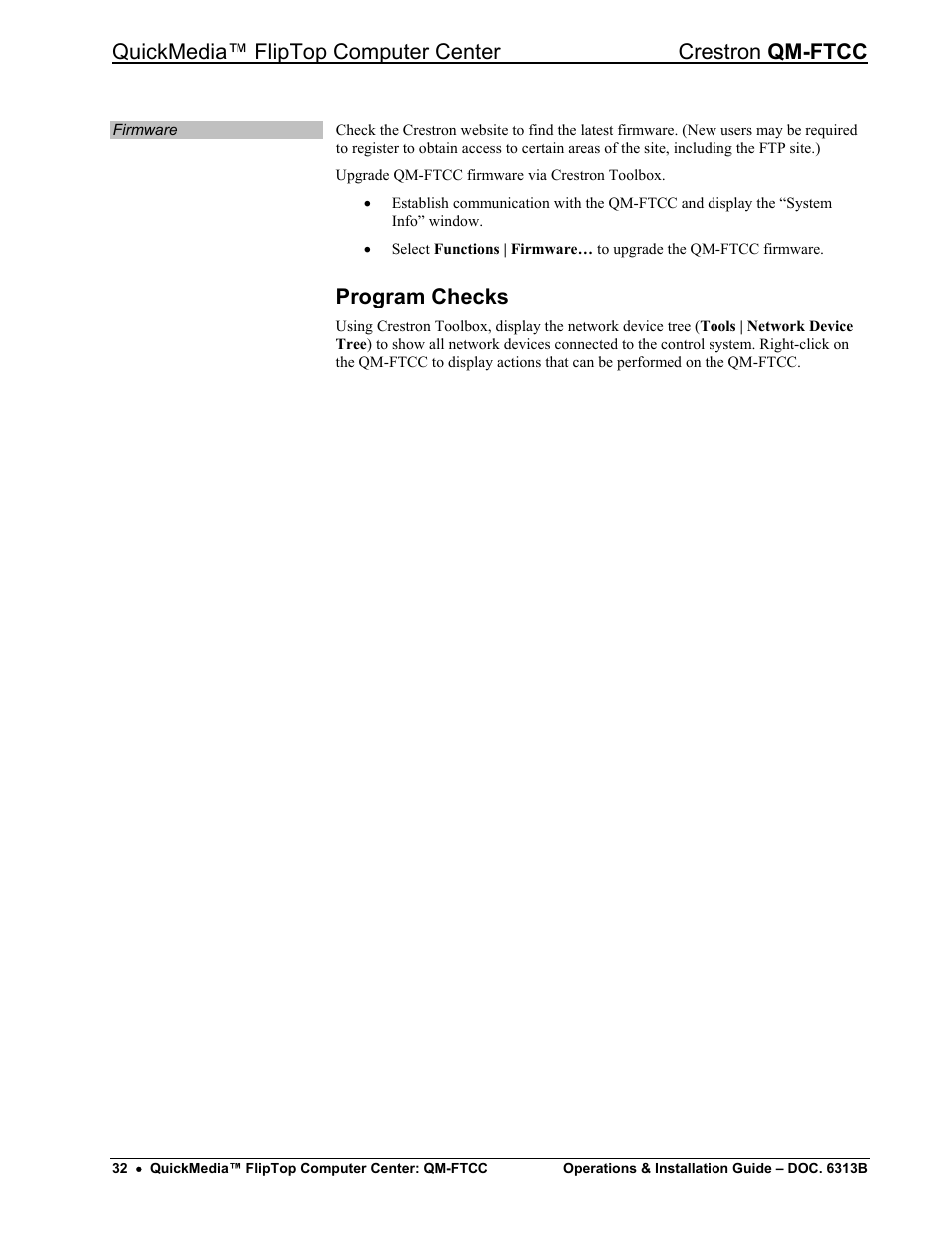 Program checks | Crestron electronic QM-FTCC User Manual | Page 36 / 48