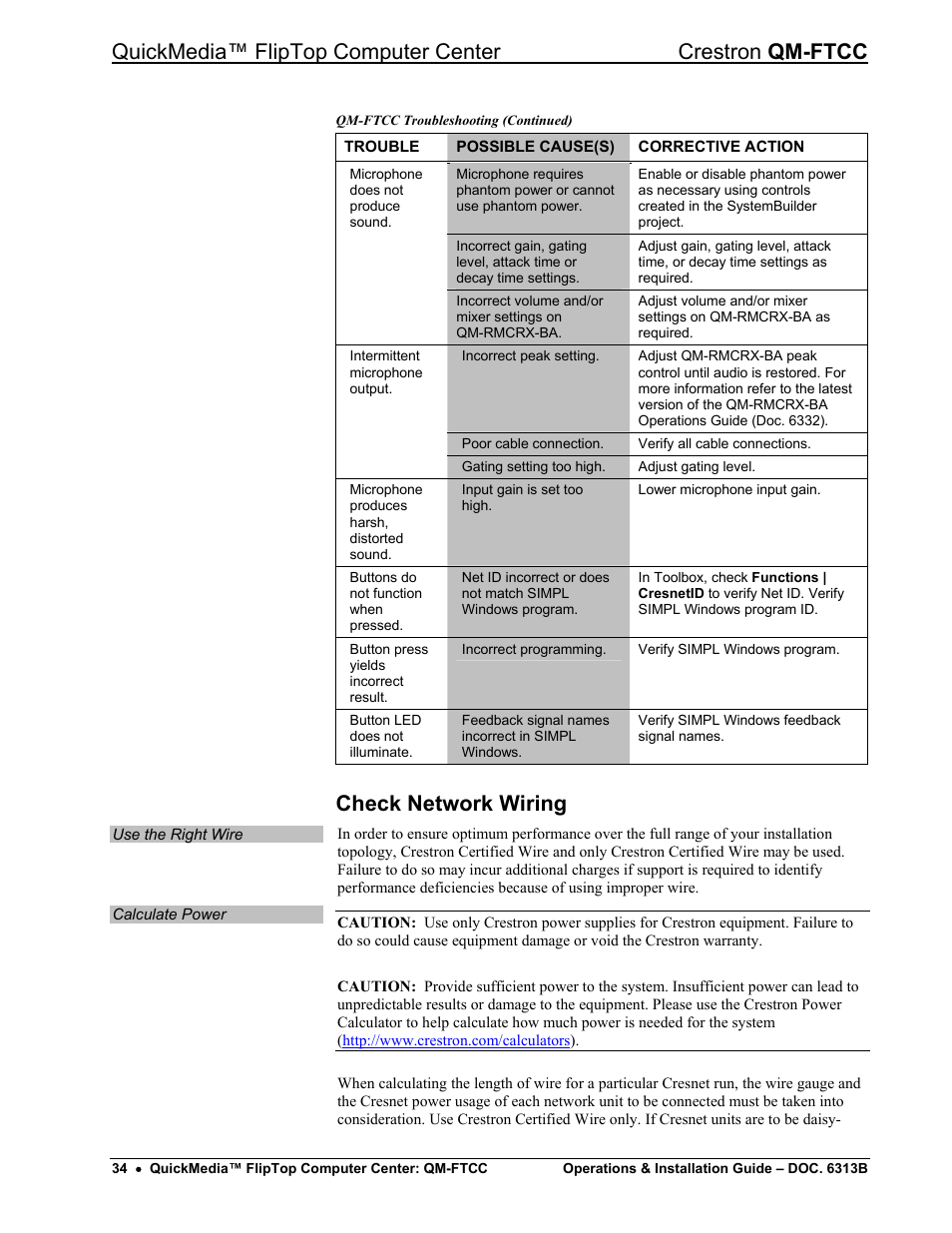 Check network wiring | Crestron electronic QM-FTCC User Manual | Page 38 / 48