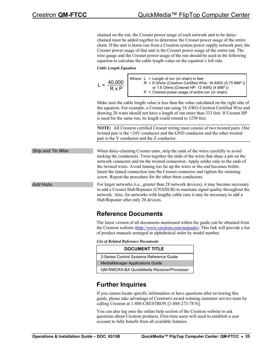 Reference documents, Further inquiries | Crestron electronic QM-FTCC User Manual | Page 39 / 48