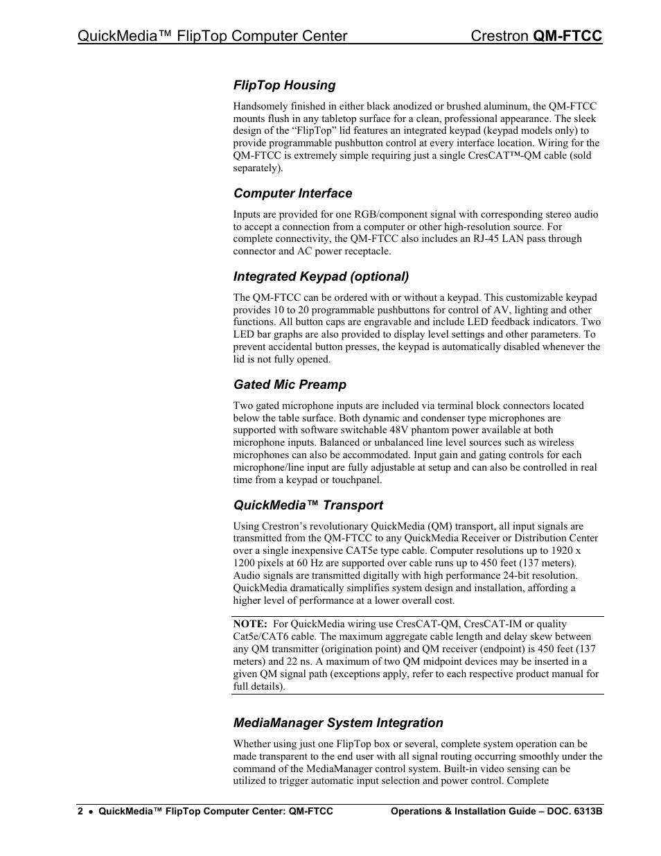 Crestron electronic QM-FTCC User Manual | Page 6 / 48