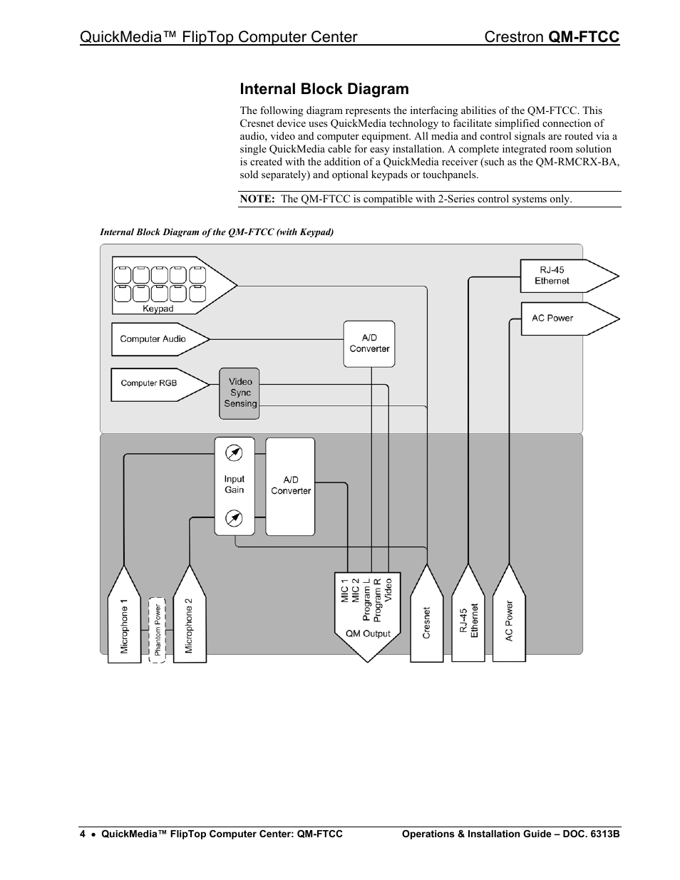Internal block diagram | Crestron electronic QM-FTCC User Manual | Page 8 / 48