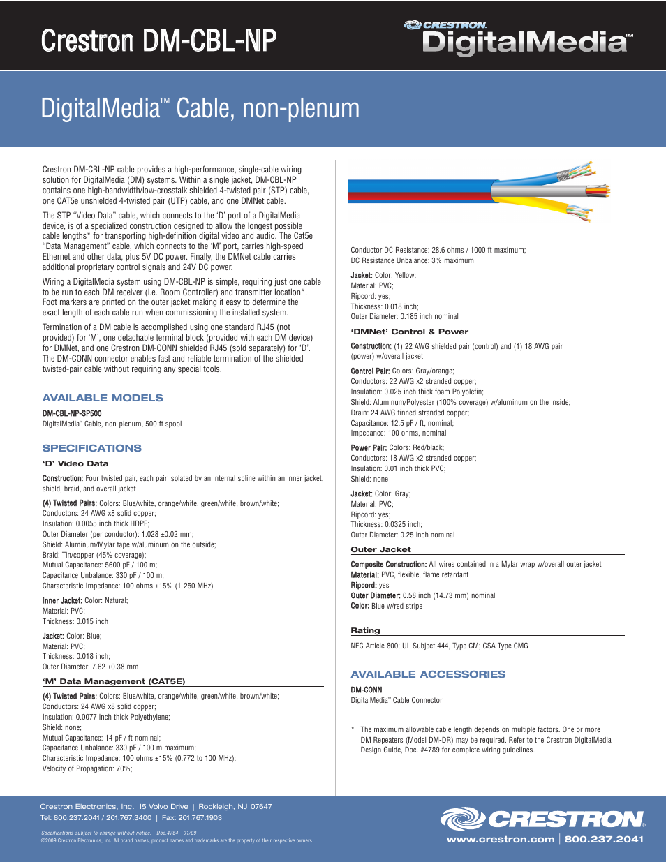 Crestron electronic Digital Media DM-CBL-NP User Manual | 1 page
