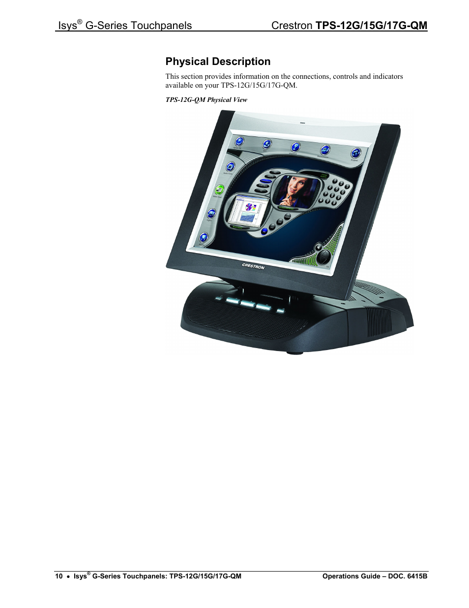 Physical description, Isys | Crestron electronic Isys G-Series TPS-15G-QM User Manual | Page 14 / 70