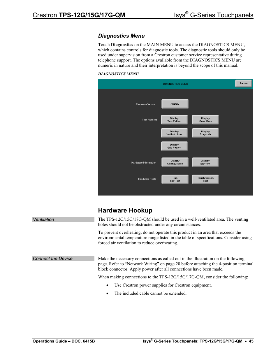 Hardware hookup, Hardware hookup” whi, G-series touchpanels | Crestron electronic Isys G-Series TPS-15G-QM User Manual | Page 49 / 70