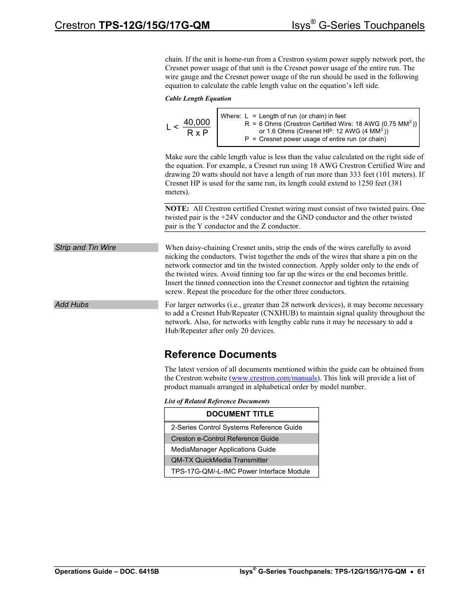 Reference documents, G-series touchpanels | Crestron electronic Isys G-Series TPS-15G-QM User Manual | Page 65 / 70