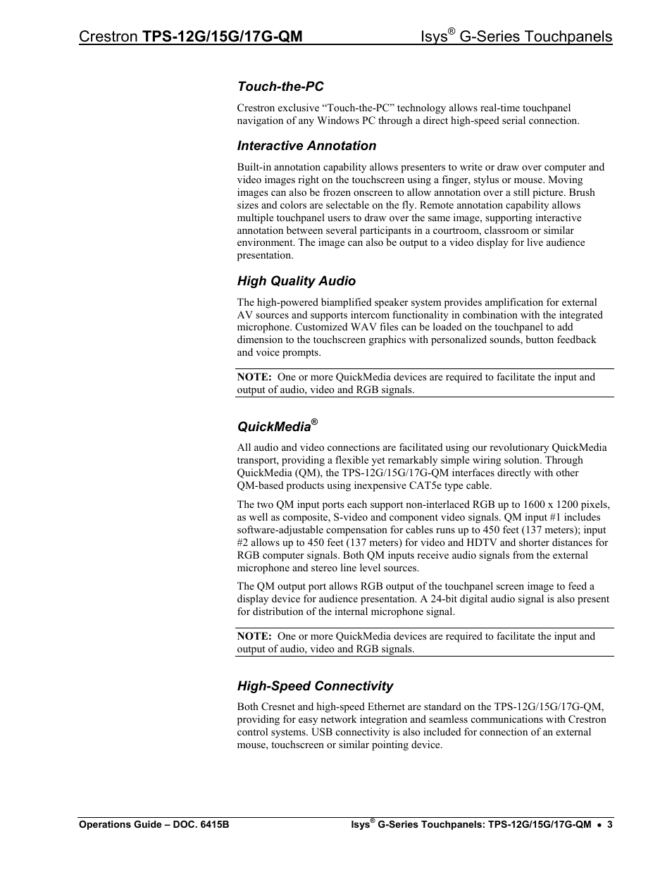 G-series touchpanels | Crestron electronic Isys G-Series TPS-15G-QM User Manual | Page 7 / 70