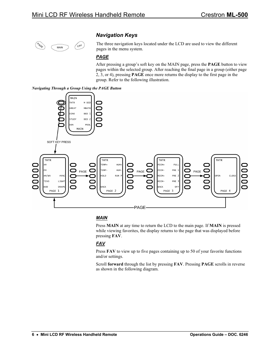 Navigation keys | Crestron electronic ML-500 User Manual | Page 10 / 16
