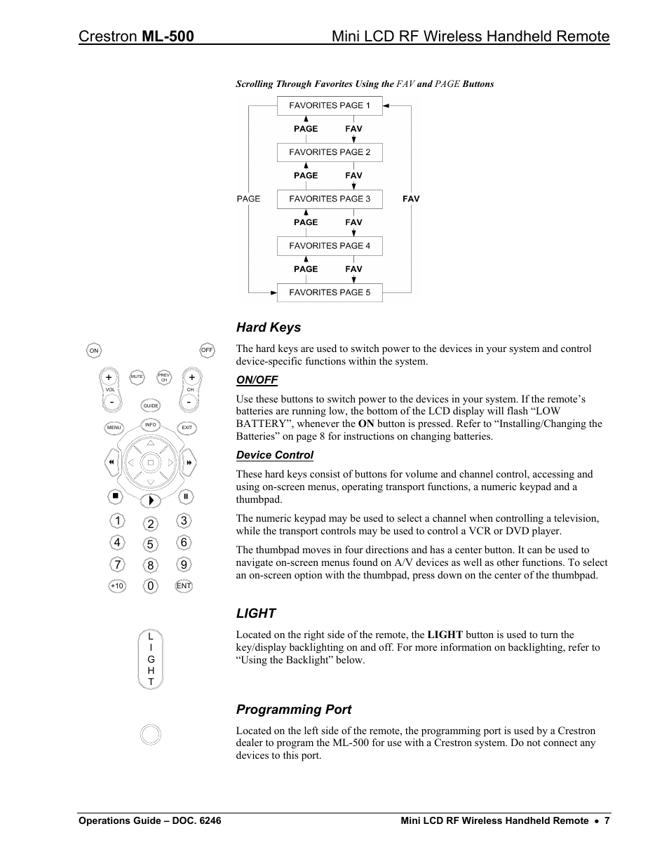 Hard keys, Light, Programming port | Crestron electronic ML-500 User Manual | Page 11 / 16