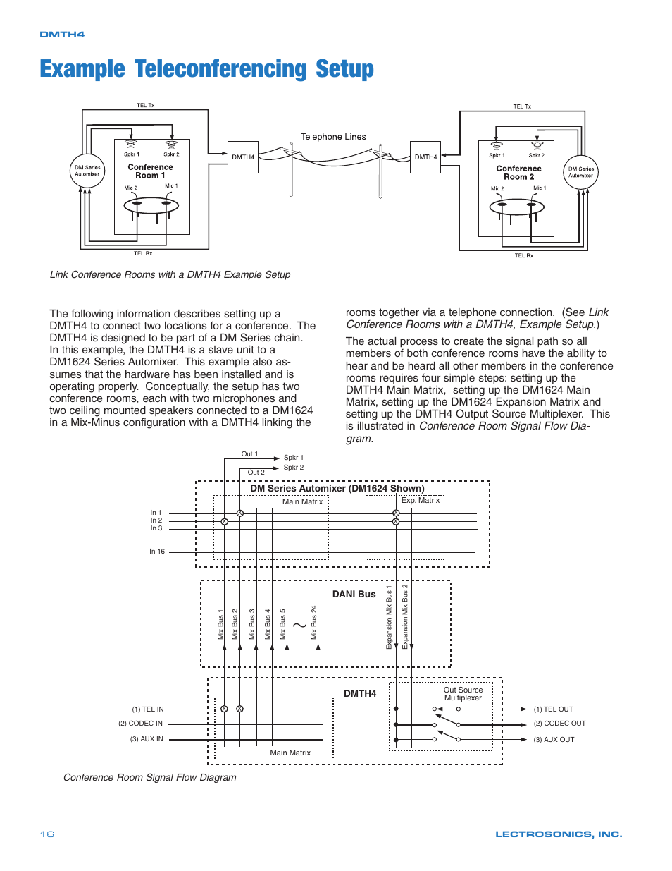 Example teleconferencing setup | Crestron electronic DMTH4 User Manual | Page 16 / 24