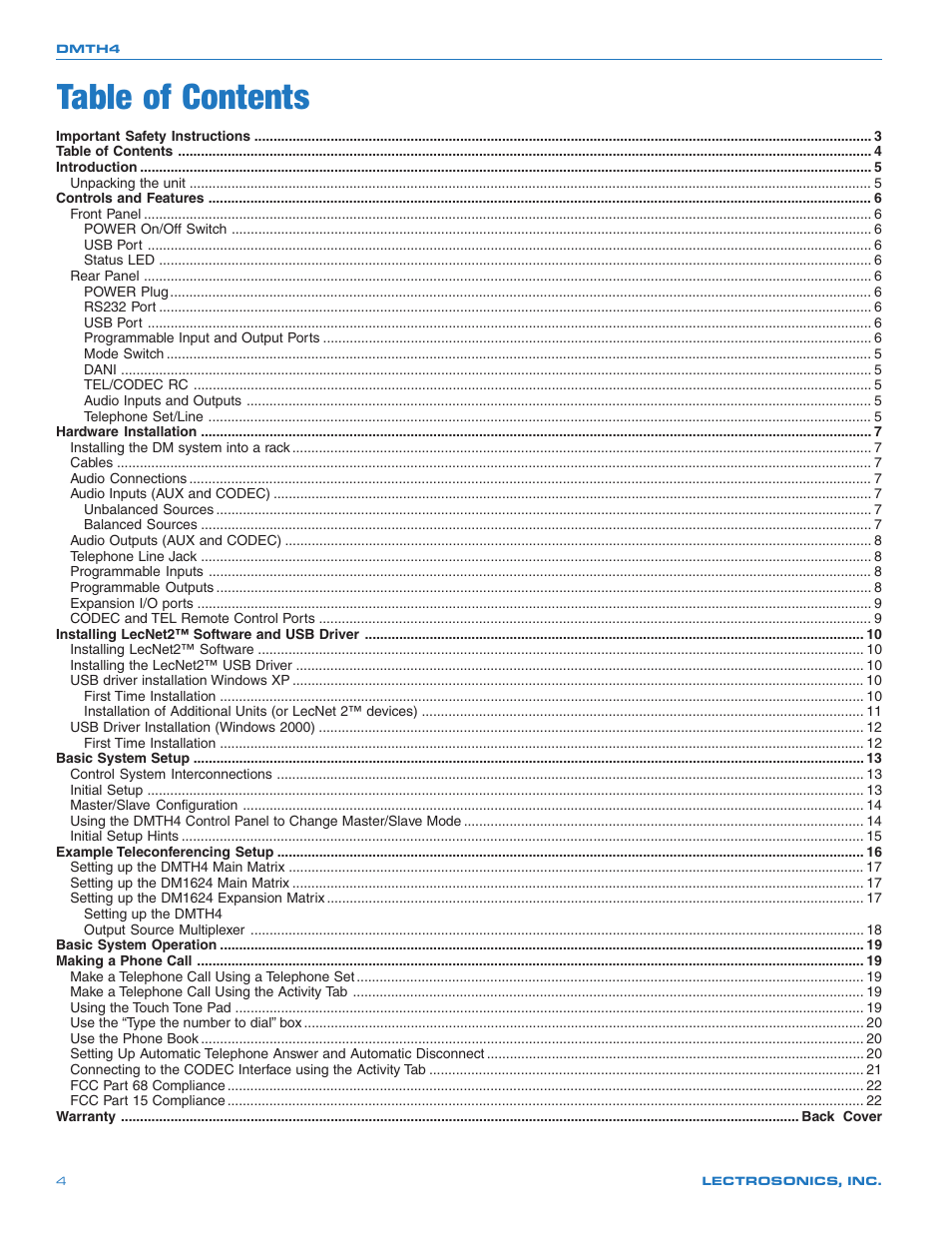 Crestron electronic DMTH4 User Manual | Page 4 / 24