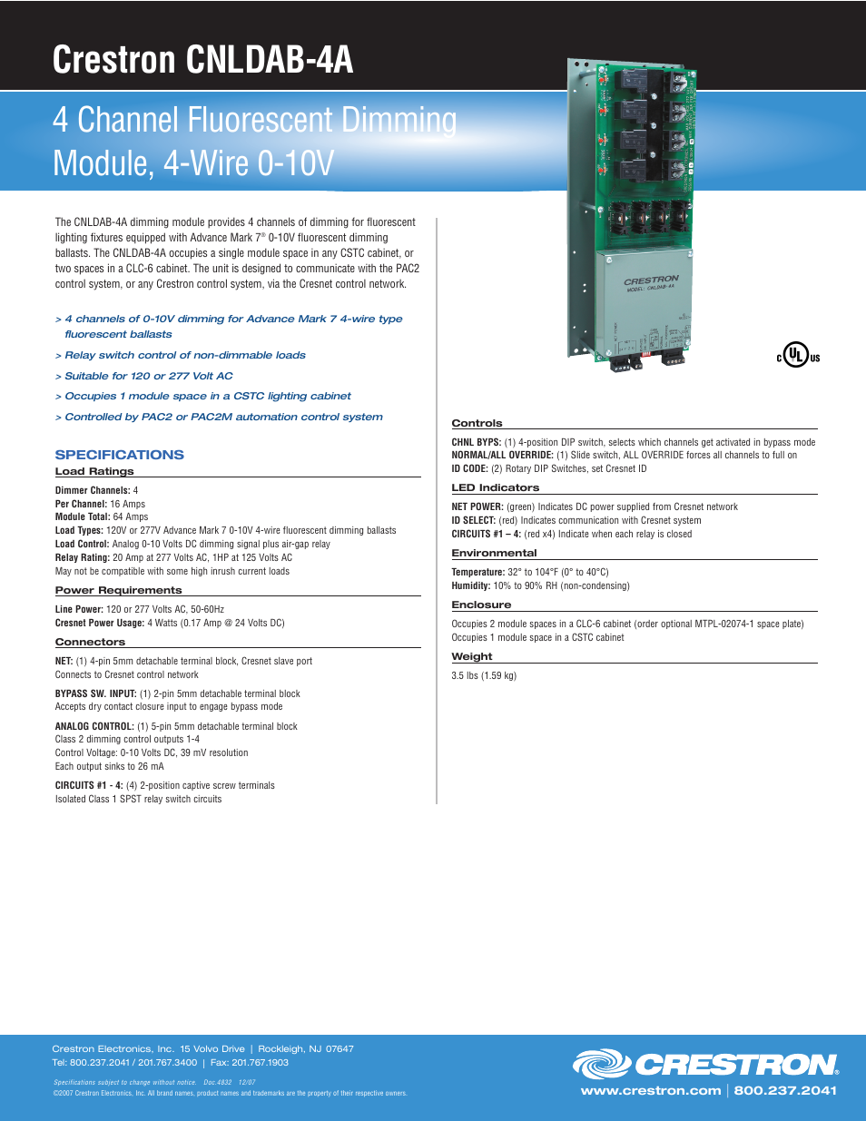 Crestron electronic CNLDAB-4A User Manual | 1 page